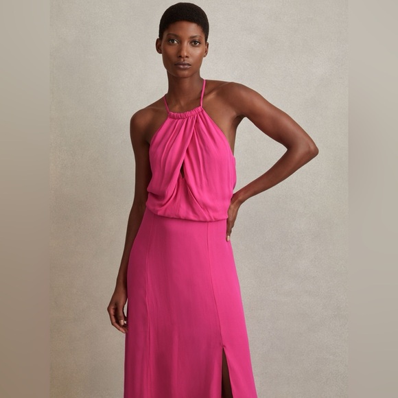 NWT REISS Elliana Drape Front Midi Dress in Pink - Picture 2 of 13